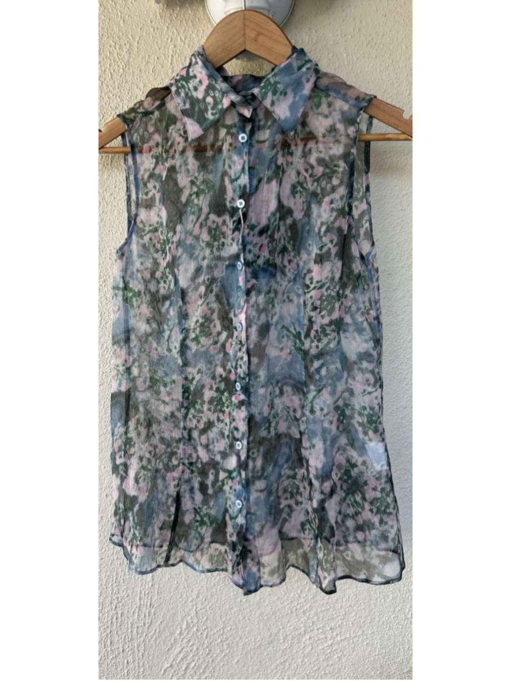 Ermanno Scervino Floral Sheer Silk Sleeveless Button Up Shirt Blouse IT 38 US 2